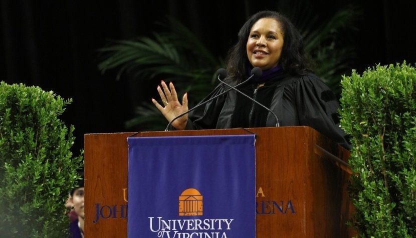 Kim Keenan delivered The University of Virginia Law School’s commencement address at John Paul Jones Arena. Photo by Tom Cogill.